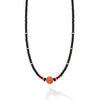 Featuring vibrant pink and red hand carved coral beads set against matte black onyx, delicate diamond accents add a touch of sparkle, making this piece perfect for any occasion.