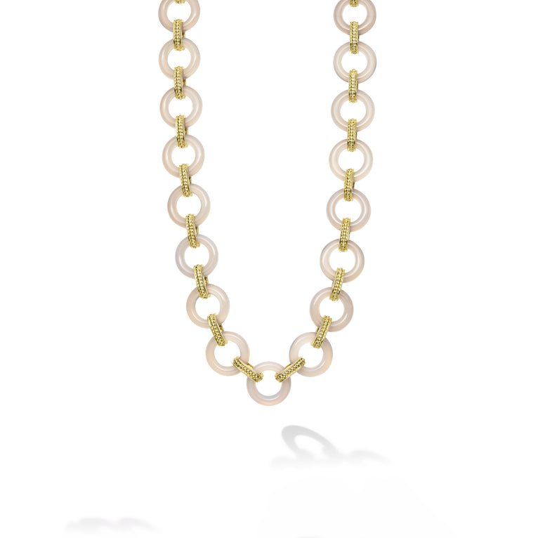 Caviar Gold Grey Agate and 18K Gold Caviar Link Necklace