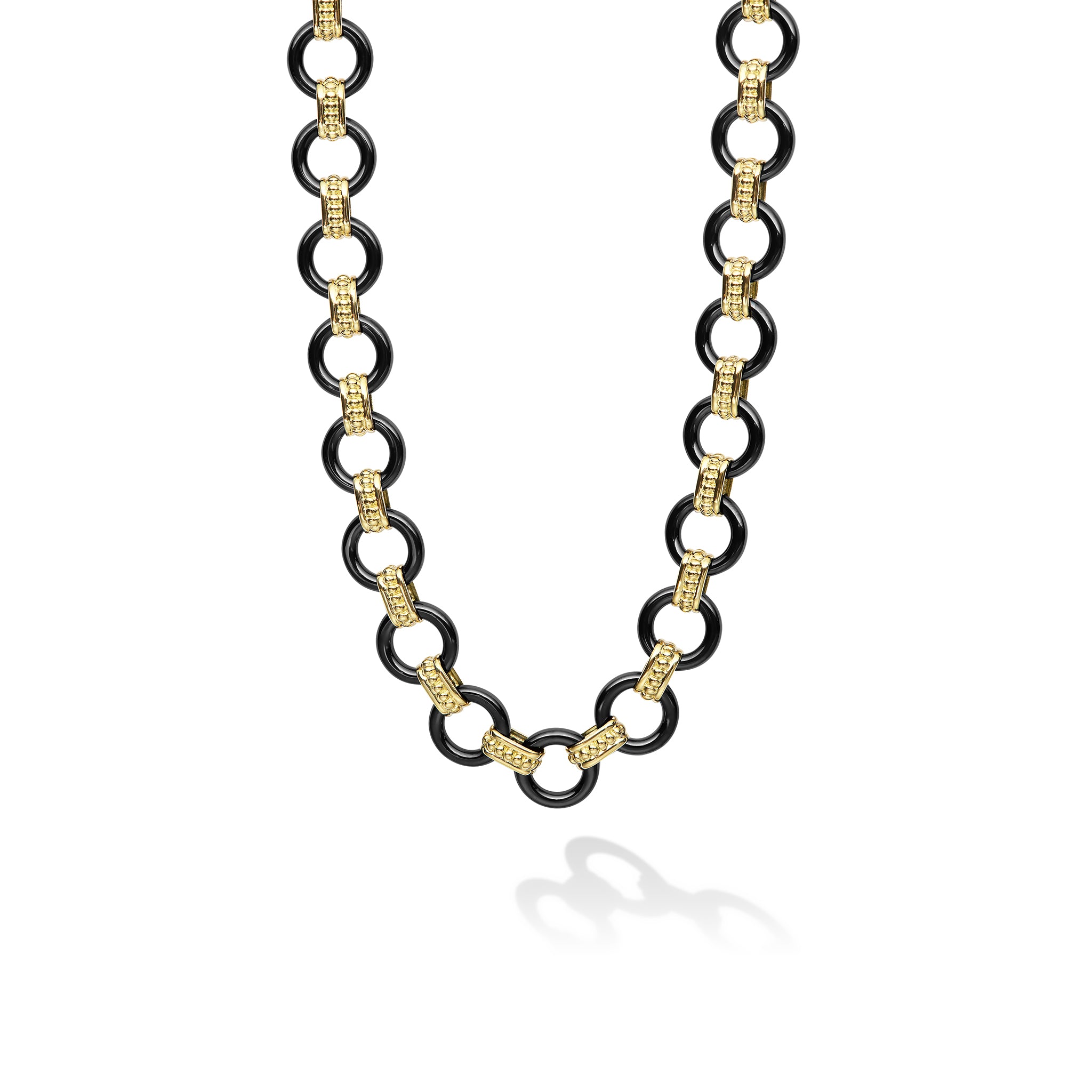 Caviar Gold 18K Gold Black Ceramic Circle Link Necklace