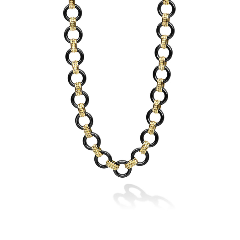Caviar Gold 18K Gold Black Ceramic Circle Link Necklace