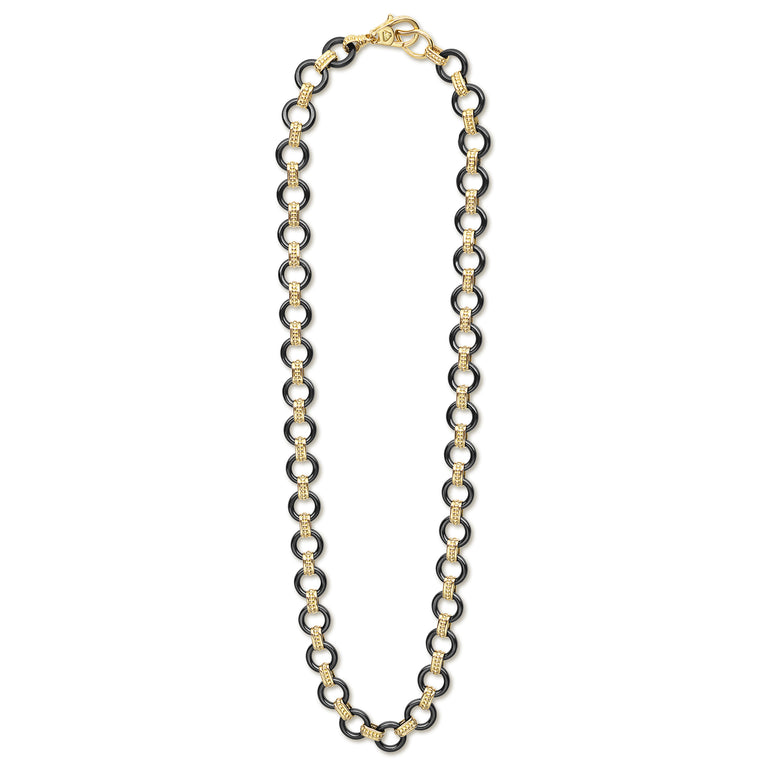 Caviar Gold 18K Gold Black Ceramic Circle Link Necklace