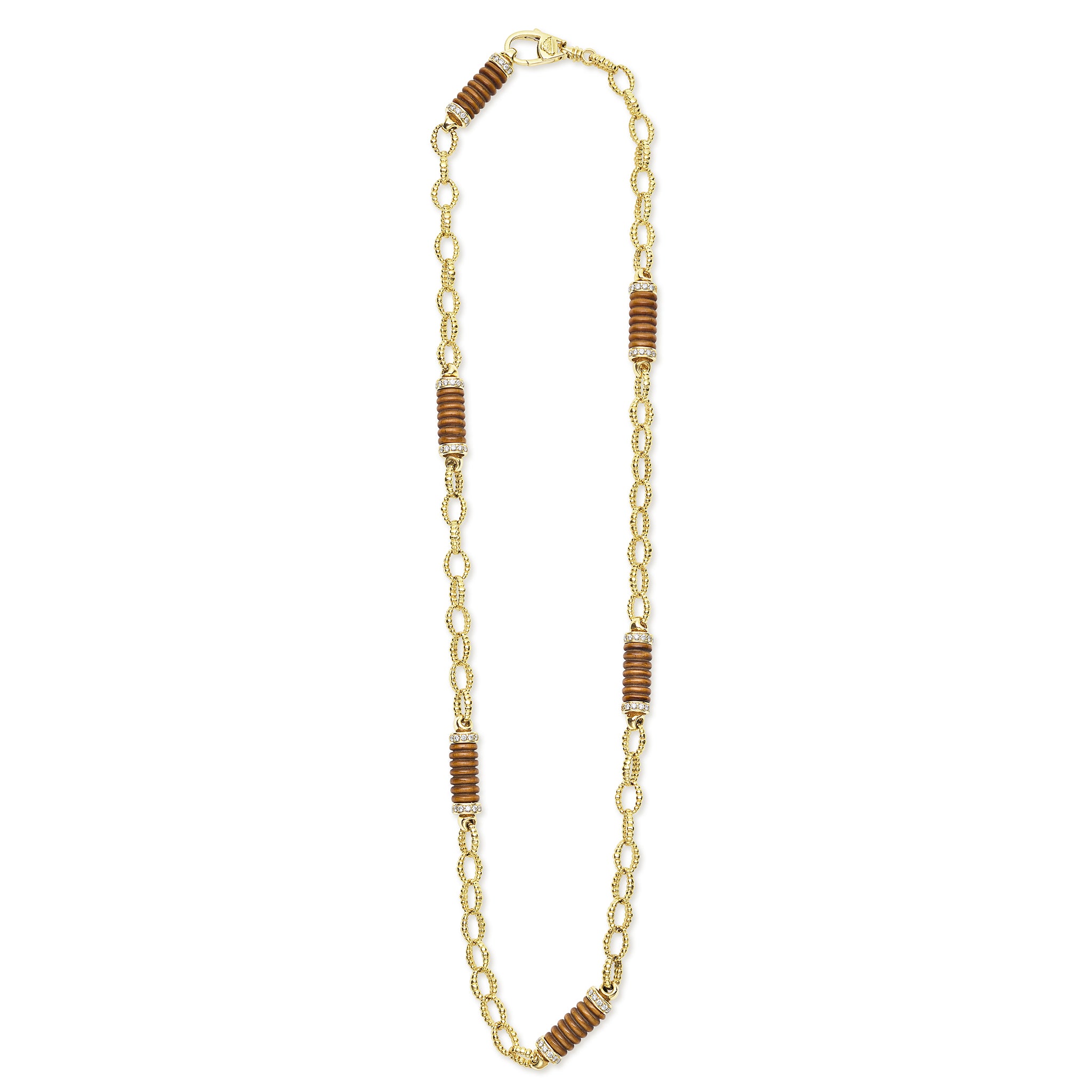 Caviar Gold Fluted Tiger Eye and 18K Gold Caviar Beaded Link Necklace