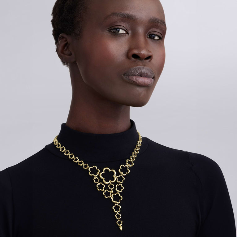 Caviar Gold 18K Gold Statement Floral Link Necklace