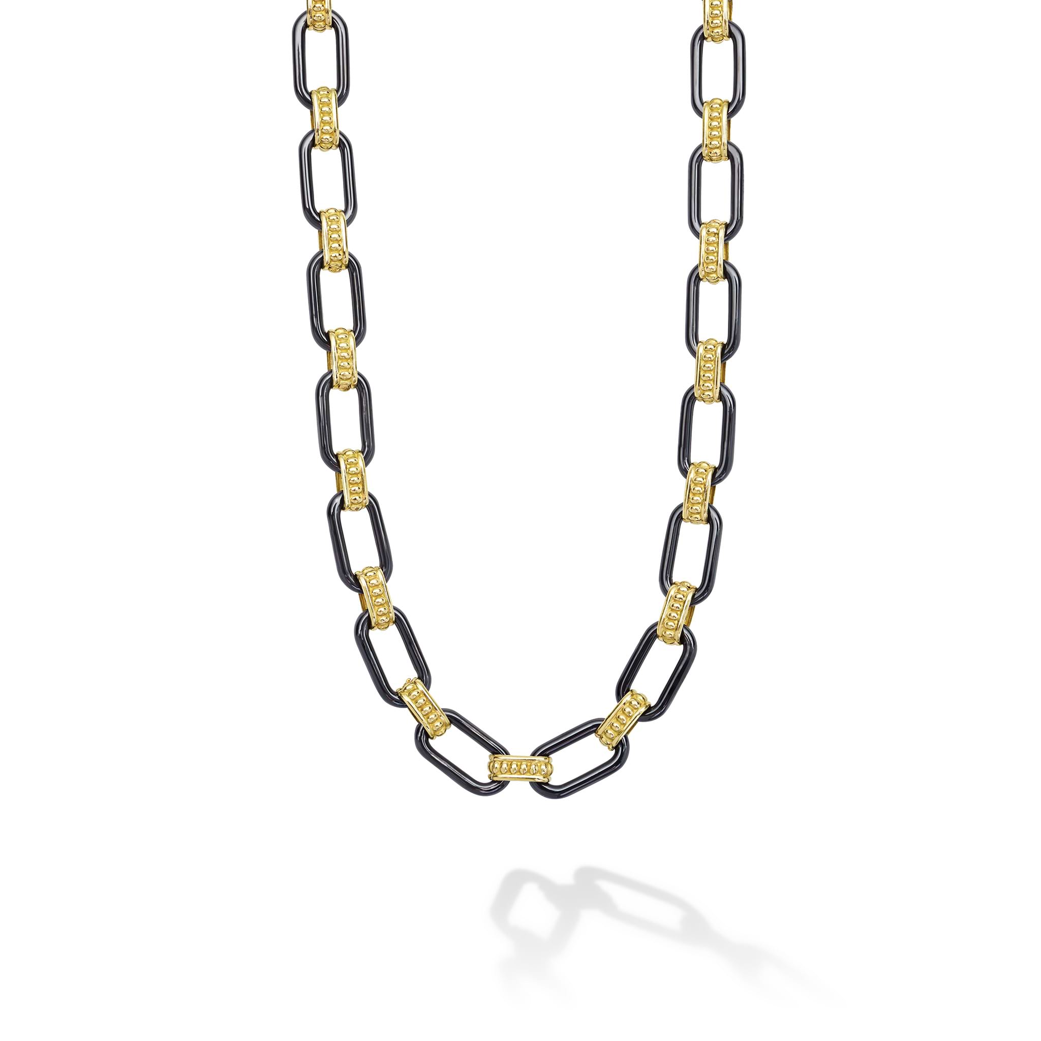 Caviar Color 18K Gold and Matte Black Ceramic Link Necklace