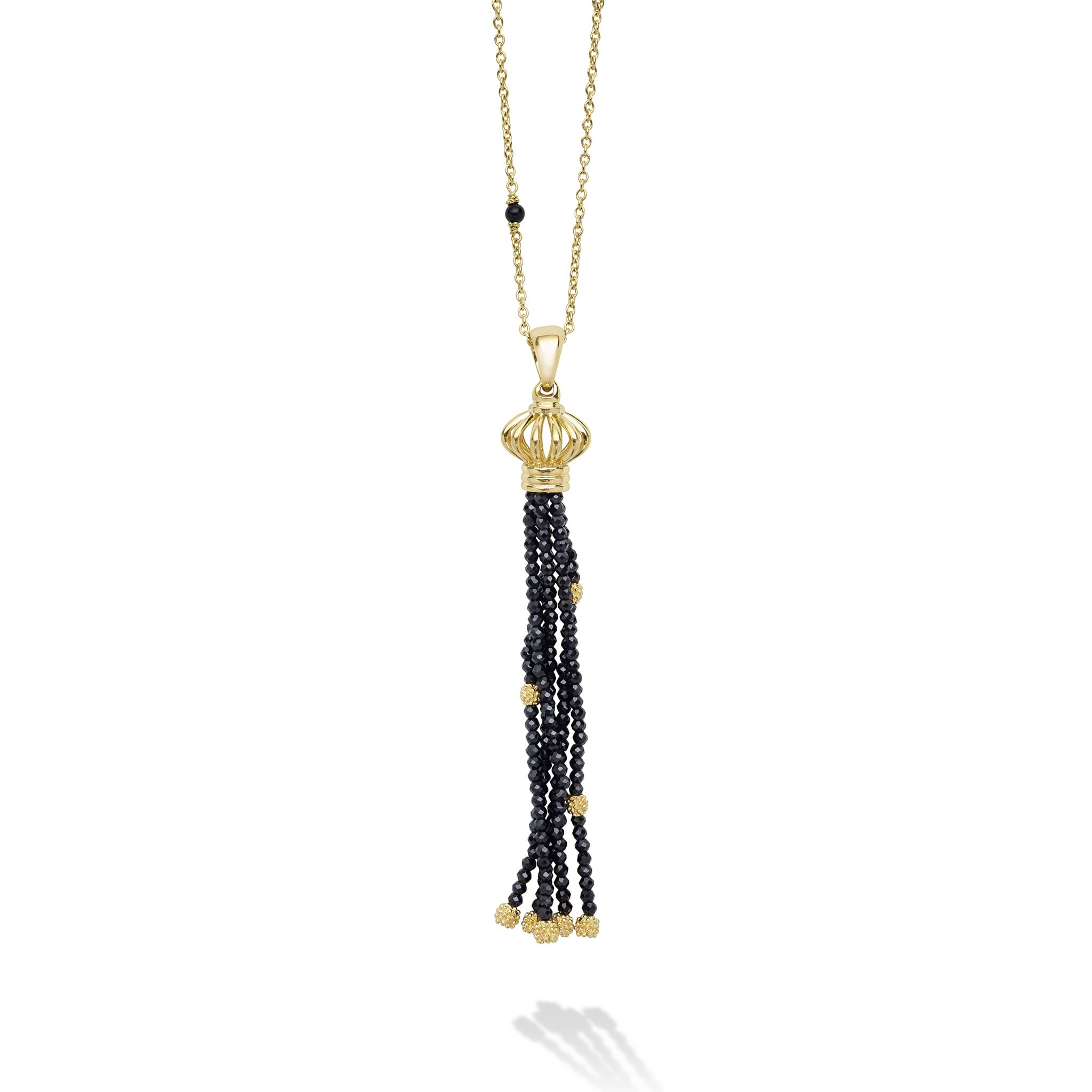 Couture 18K Gold Black Spinel Tassel Pendant Necklace