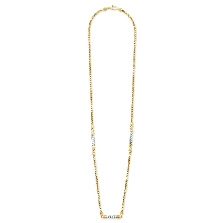 18K Caviar Gold Diamond 3 Station Chain Necklace