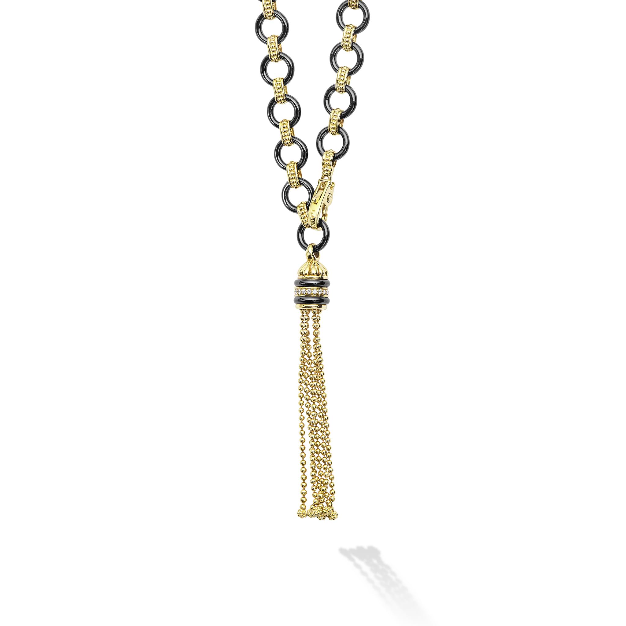 Studio 18K Gold Black Ceramic Tassel Link Necklace