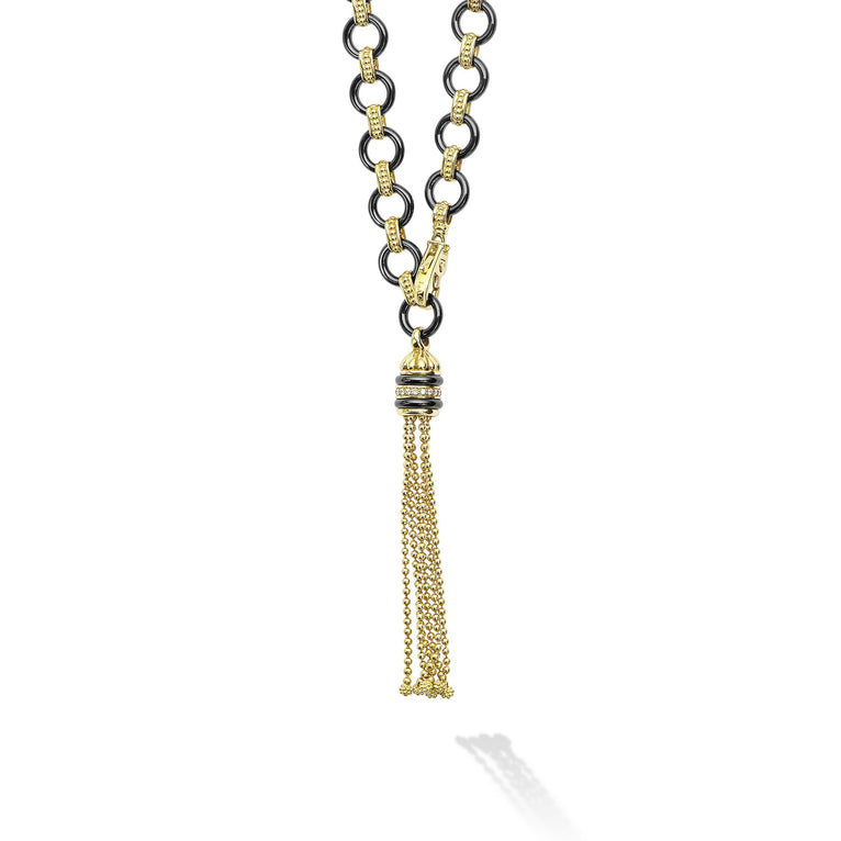 Studio 18K Gold Black Ceramic Tassel Link Necklace