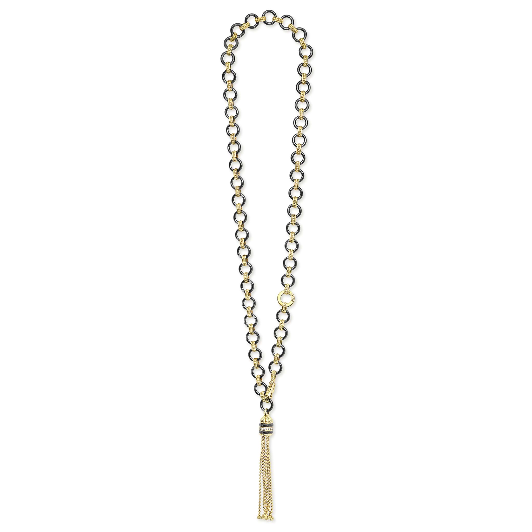 Studio 18K Gold Black Ceramic Tassel Link Necklace