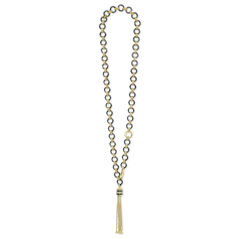 Studio 18K Gold Black Ceramic Tassel Link Necklace
