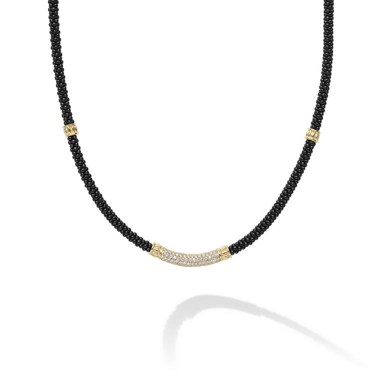 Black Caviar 18K Gold Black Ceramic and Diamond Station Rope Necklace