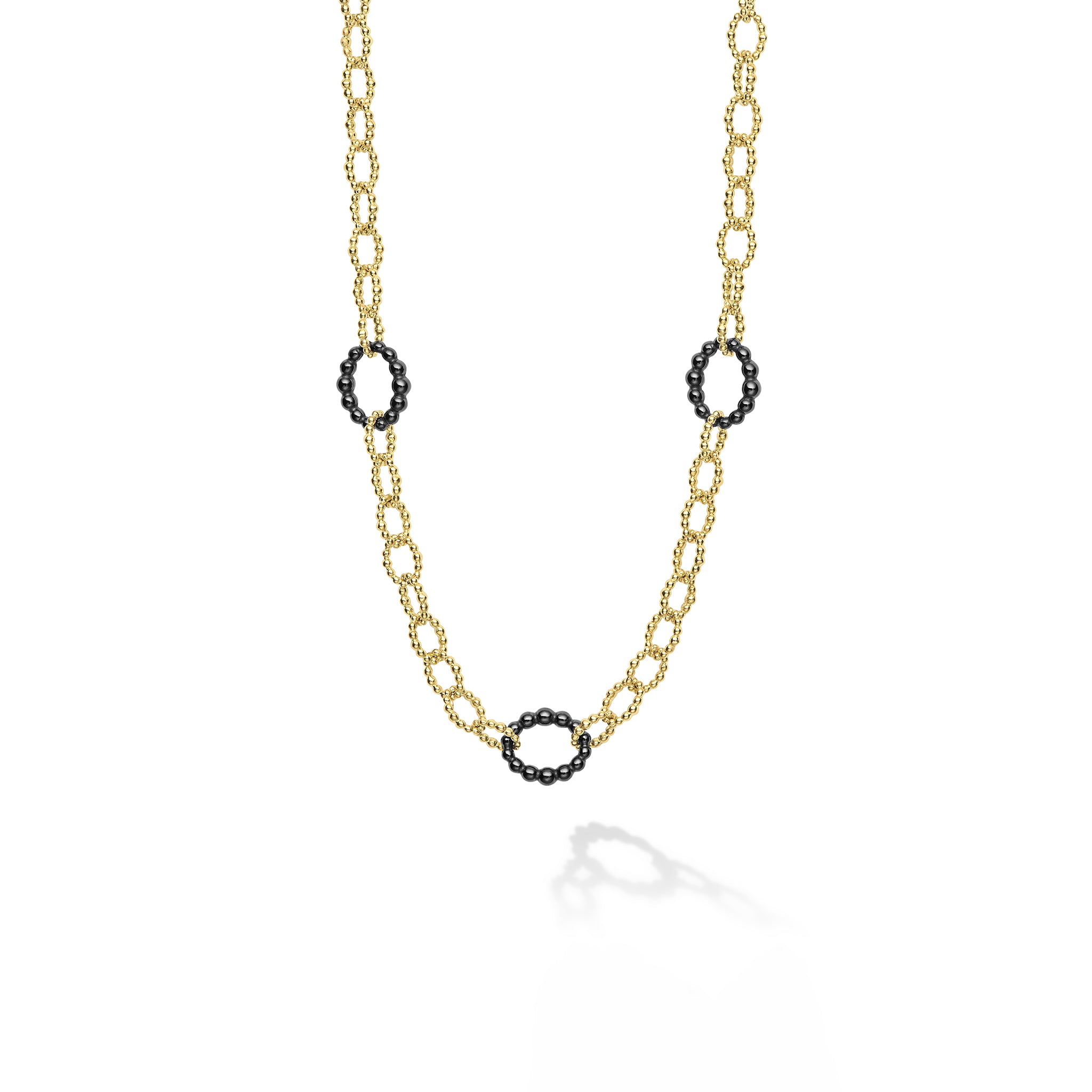 Caviar Gold and Black Ceramic Oval Link Necklace