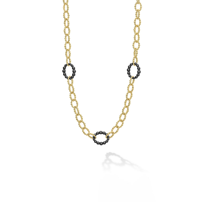 Caviar Gold and Black Ceramic Oval Link Necklace