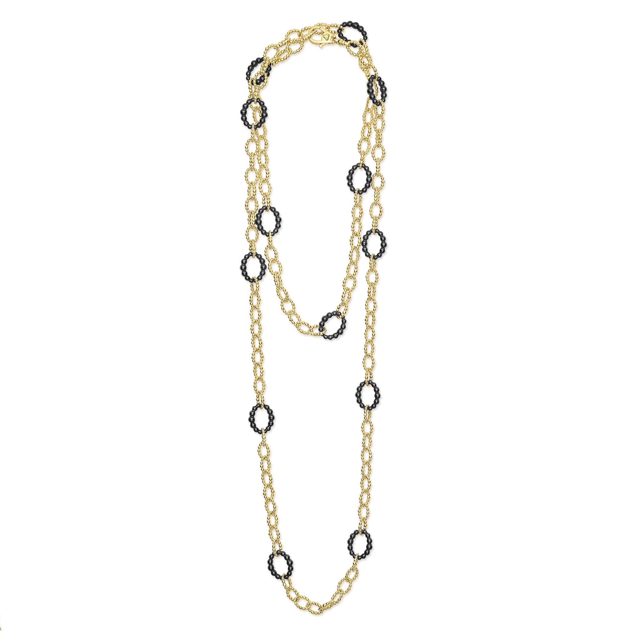 Caviar Gold and Black Ceramic Oval Link Necklace