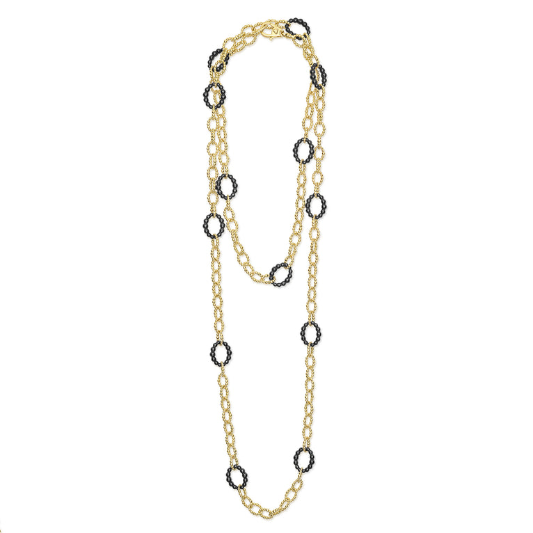 Caviar Gold and Black Ceramic Oval Link Necklace