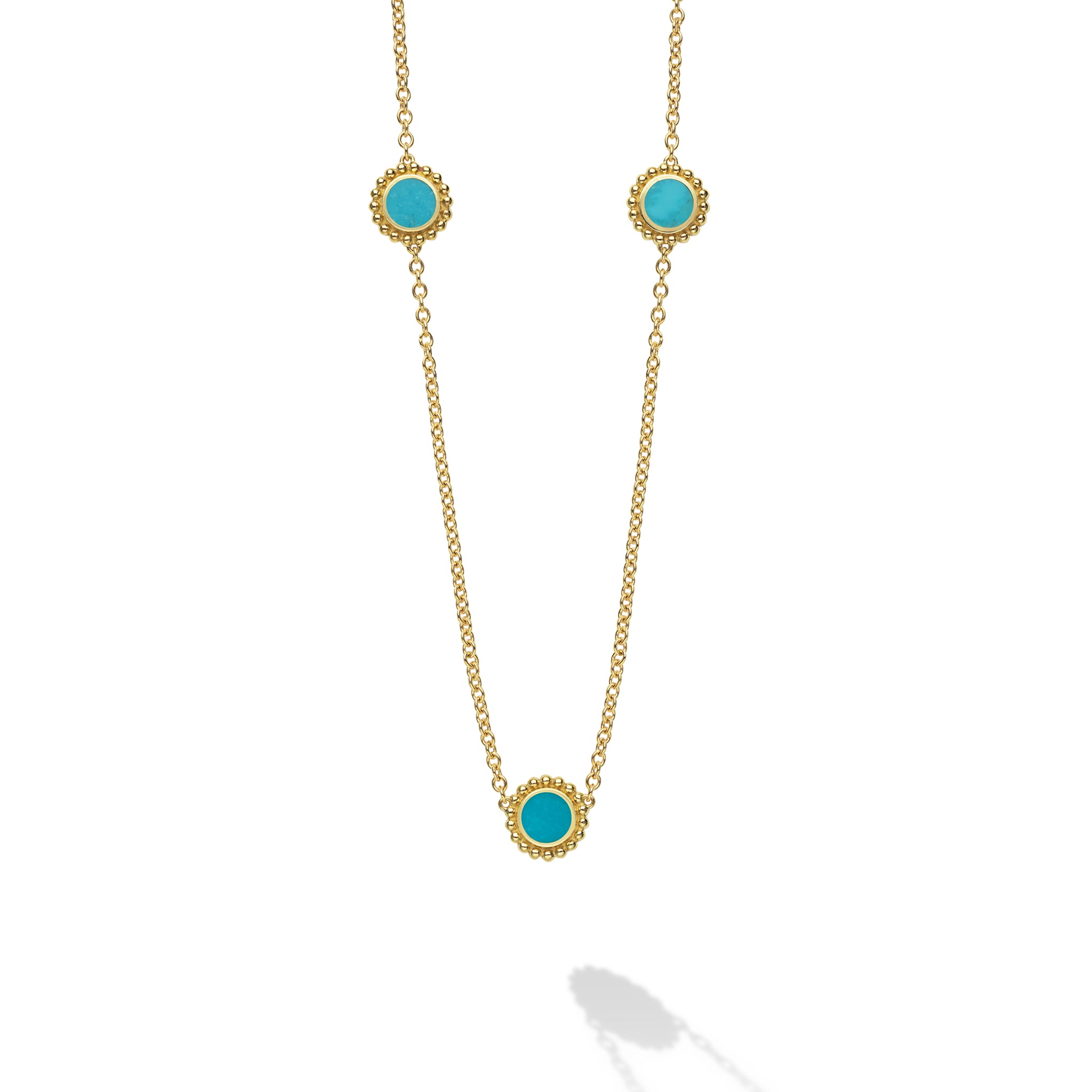 Covet 18K gold 3-station turquoise necklace