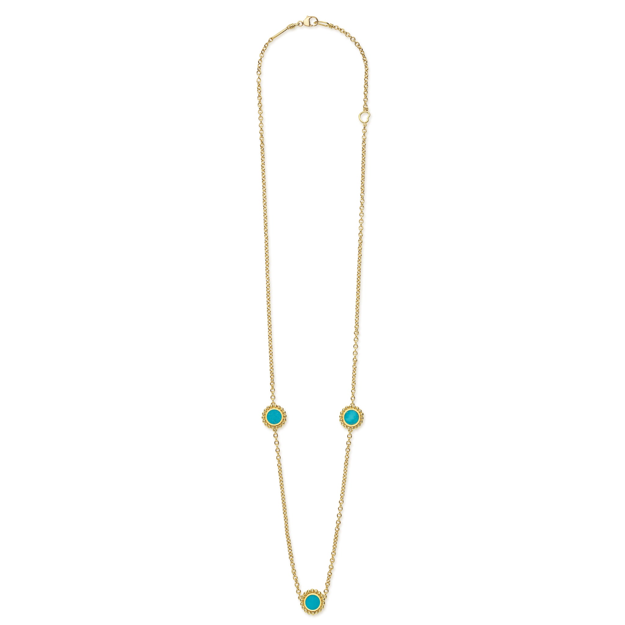 Covet 18K gold 3-station turquoise necklace