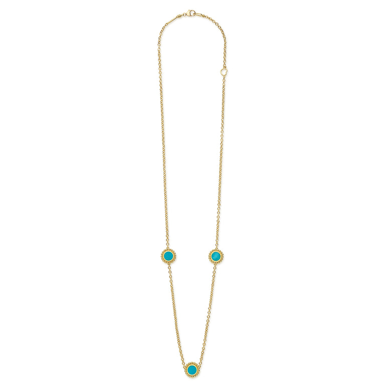 Covet 18K gold 3-station turquoise necklace