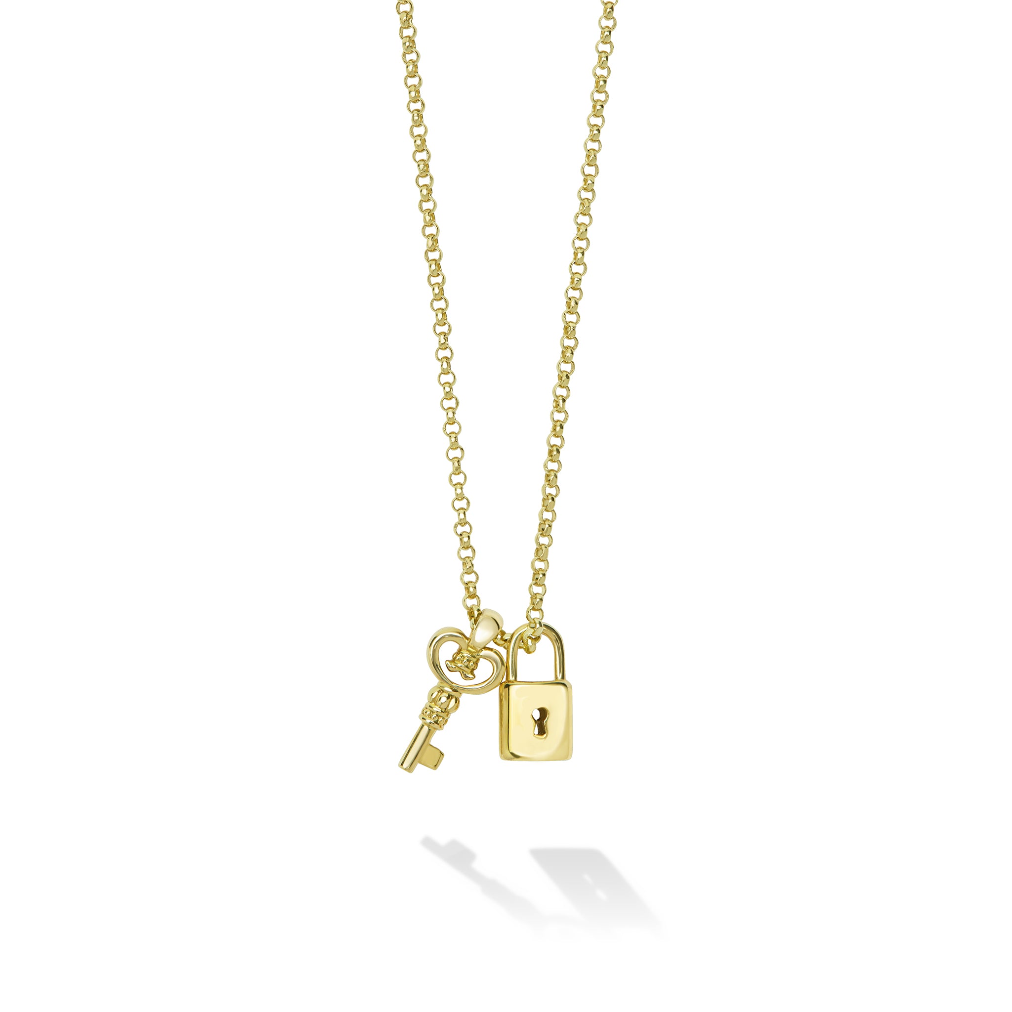 Caviar Gold 18K Gold Mini Lock and Key Pendant Necklace
