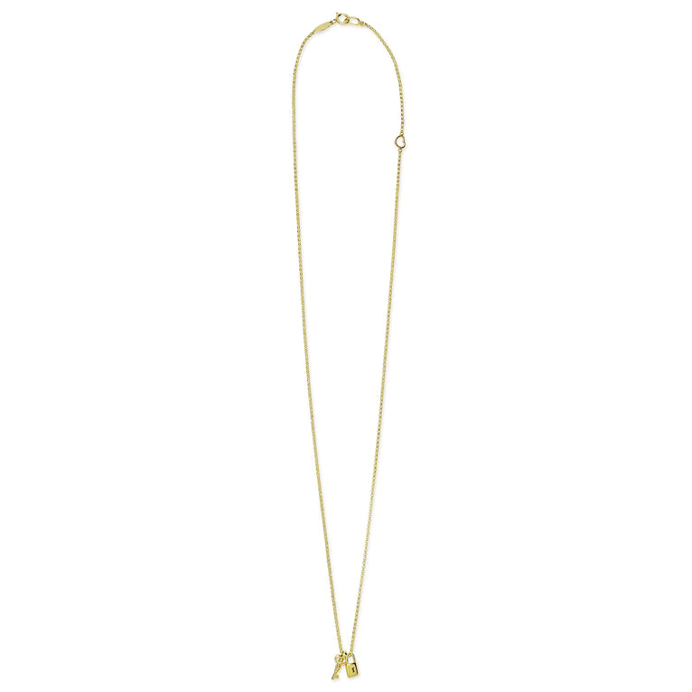 Caviar Gold 18K Gold Mini Lock and Key Pendant Necklace