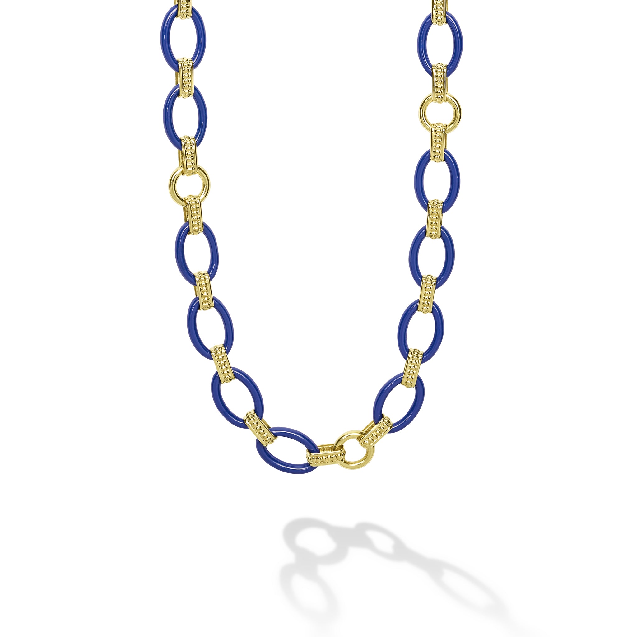 Caviar Color 18K Gold and Meridian Ceramic Oval Link Necklace