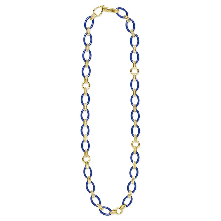 Caviar Color 18K Gold and Meridian Ceramic Oval Link Necklace