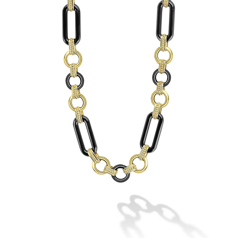 Studio 18K Gold Black Ceramic Tassel Link Necklace