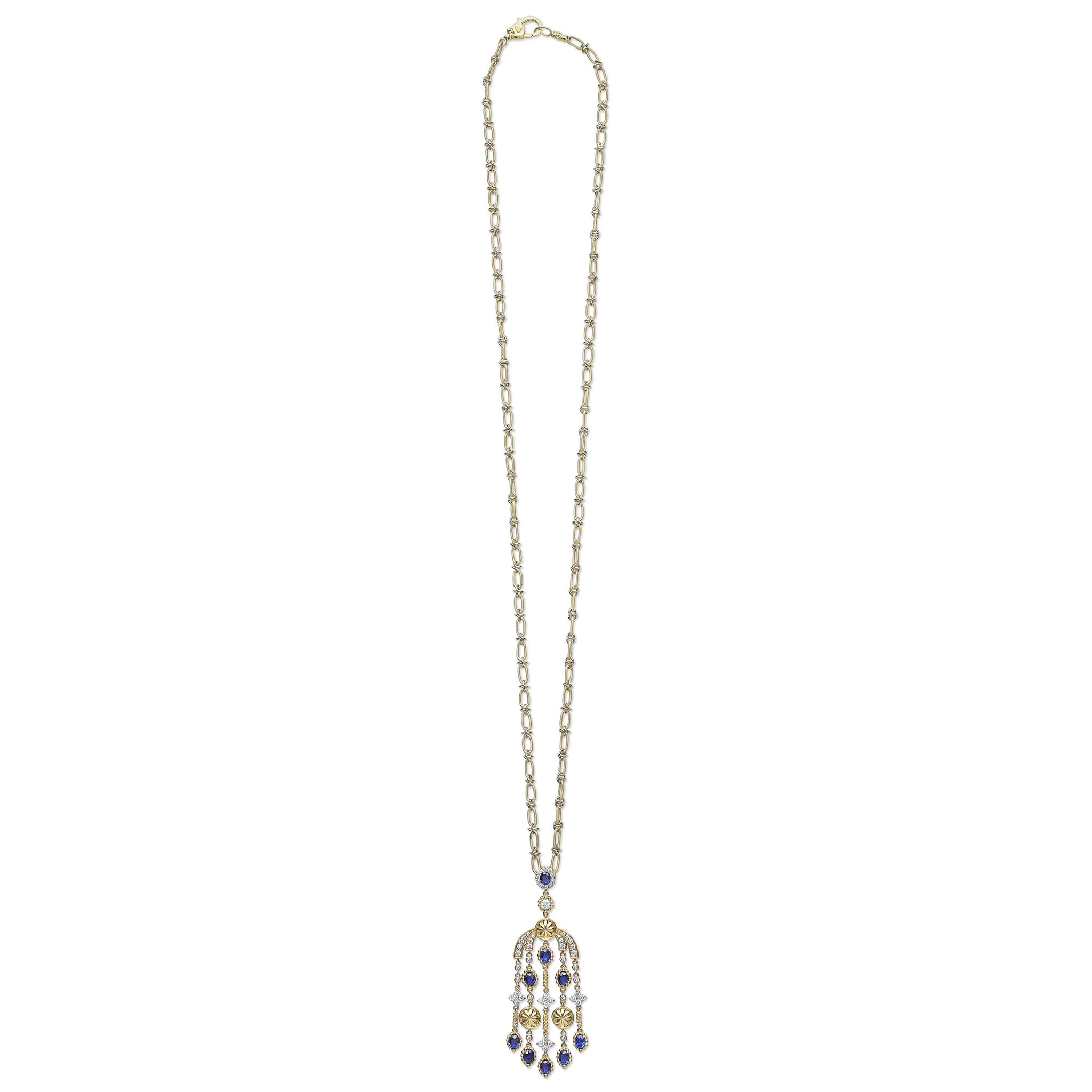 Studio 18K Gold Diamond & Blue Sapphire Chandelier Pendant Necklace