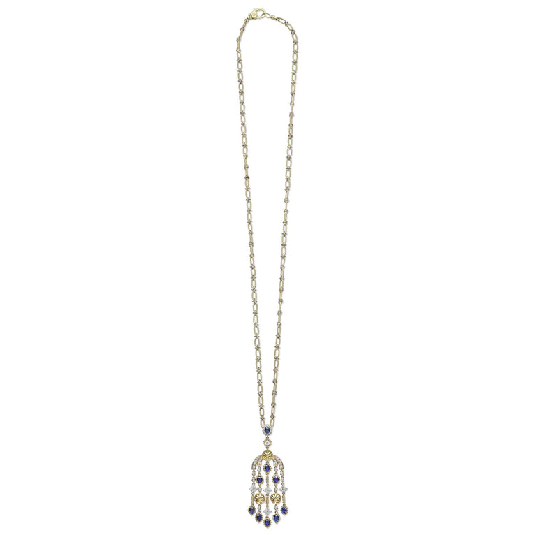 Studio 18K Gold Diamond & Blue Sapphire Chandelier Pendant Necklace
