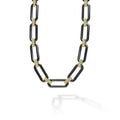 Black ceramic and 18K gold variations of Caviar beading & fluting elements form this bold link necklace.