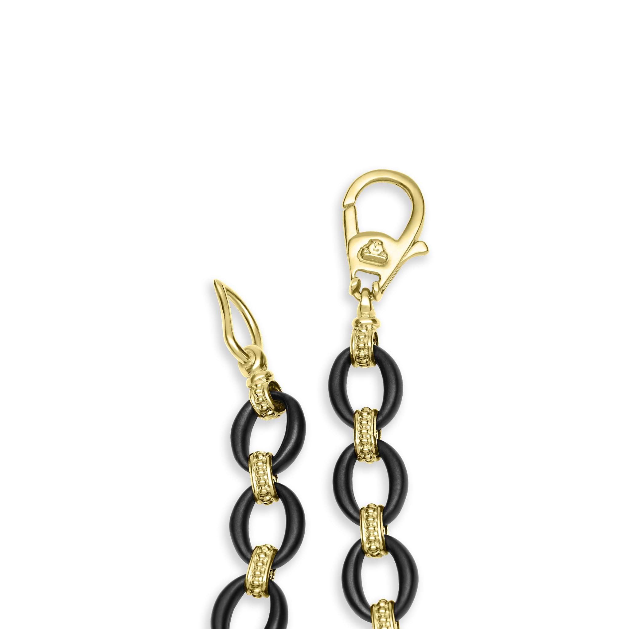 18K gold matte black ceramic oval link necklace with Caviar beaded links and lobster clasp