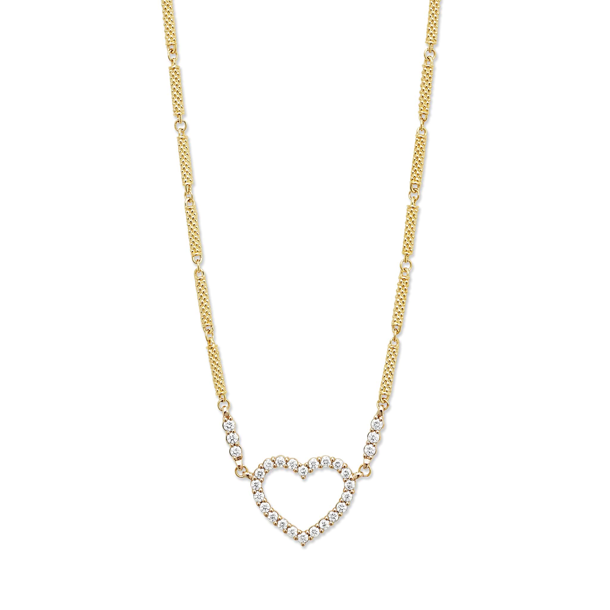 Studio 18K Gold Caviar Beaded Diamond Heart Necklace