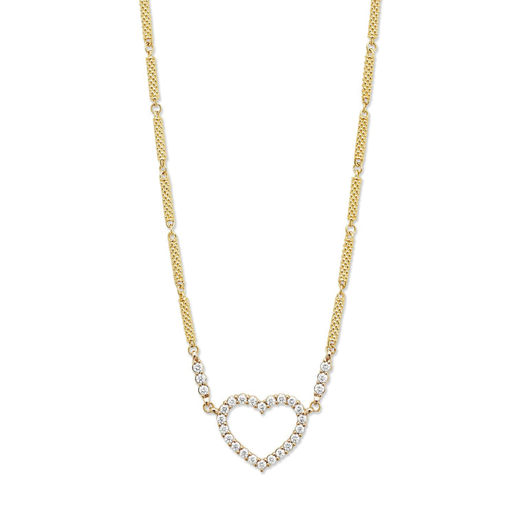 Studio 18K Gold Caviar Beaded Diamond Heart Necklace