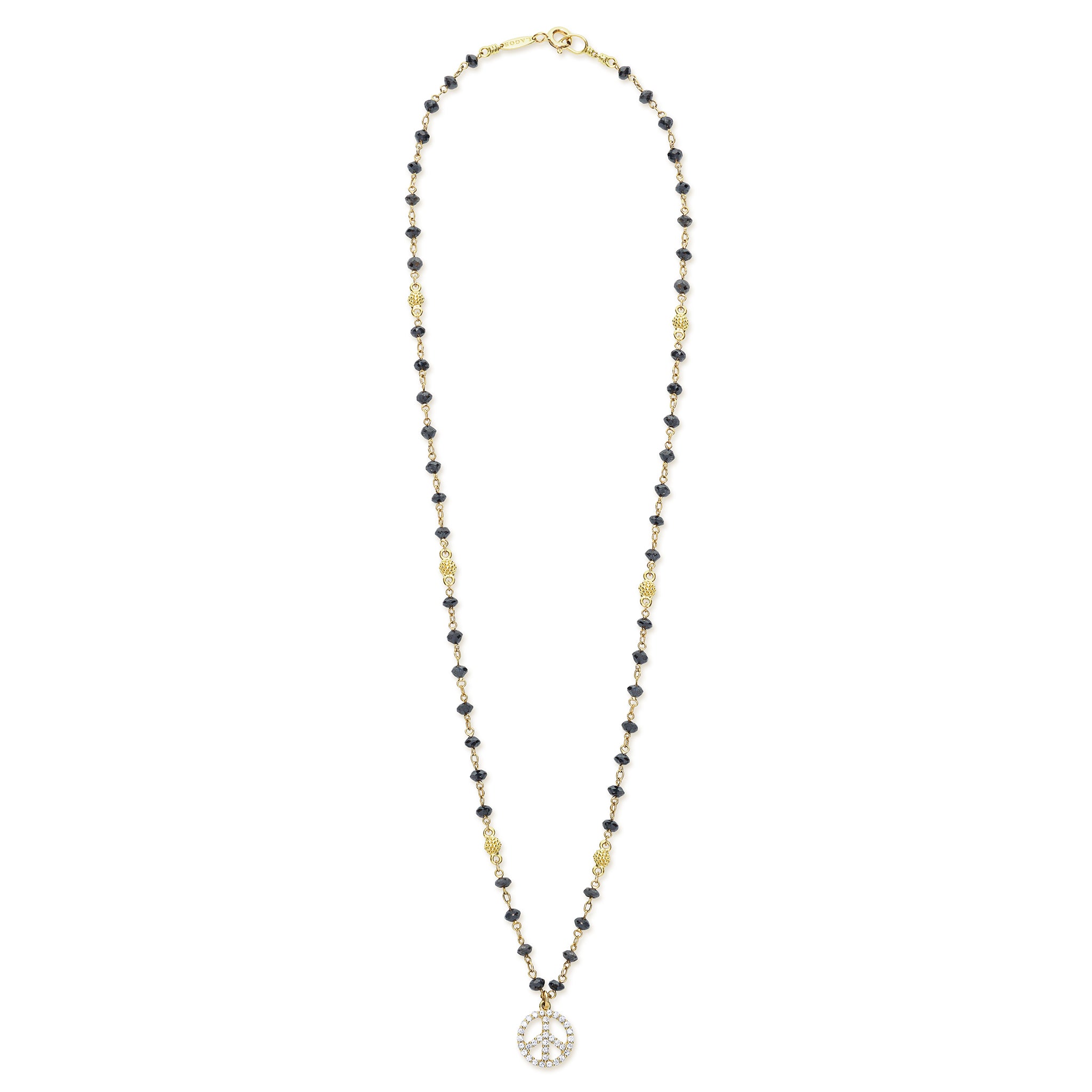 Caviar Gold 18K Gold and Black Spinel Peace Sign Pendant Necklace