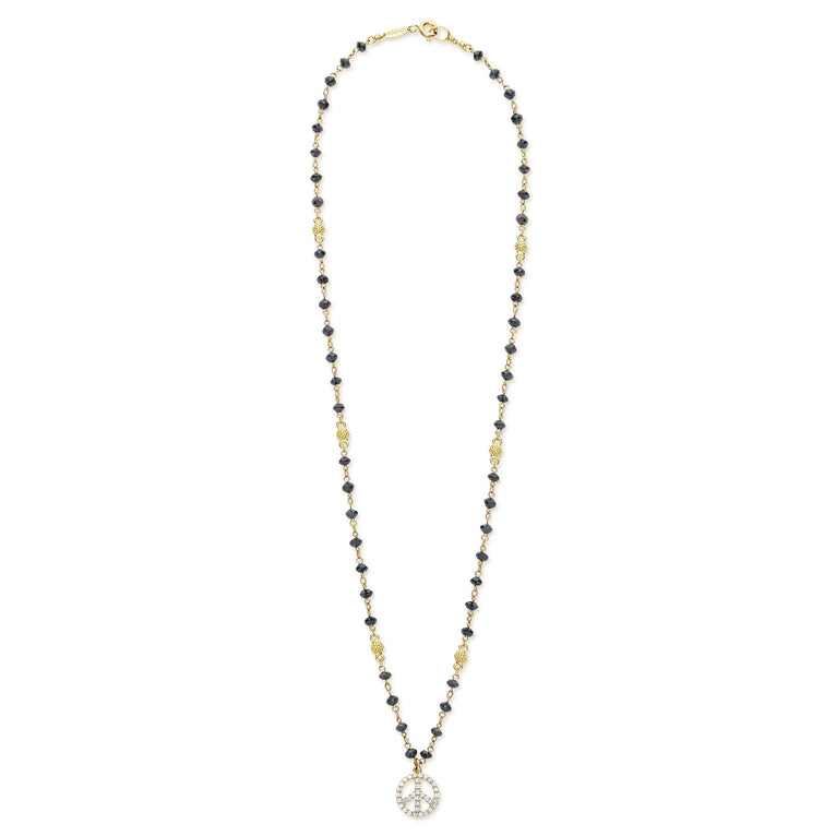 Caviar Gold 18K Gold and Black Spinel Peace Sign Pendant Necklace