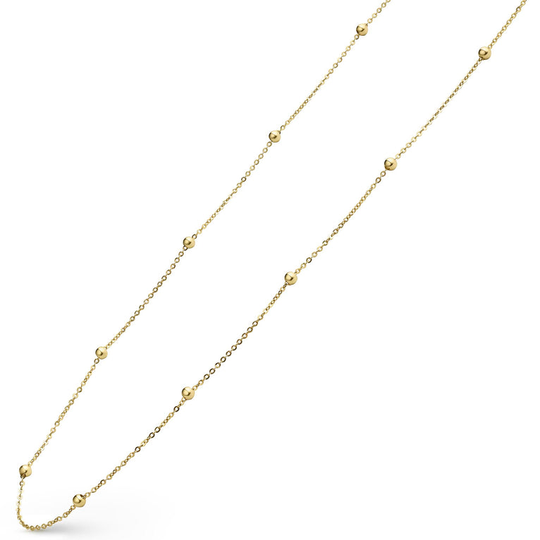 Closeup of 18K Gold Station Beaded Necklace
