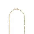 Gold beaded necklace with a lobster clasp on a white background with LAGOS engraving