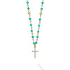 18k gold and turquoise gemstones accented with round diamonds in a cross motif form this pendant necklace. LAGOS diamonds are the highest quality natural stones.