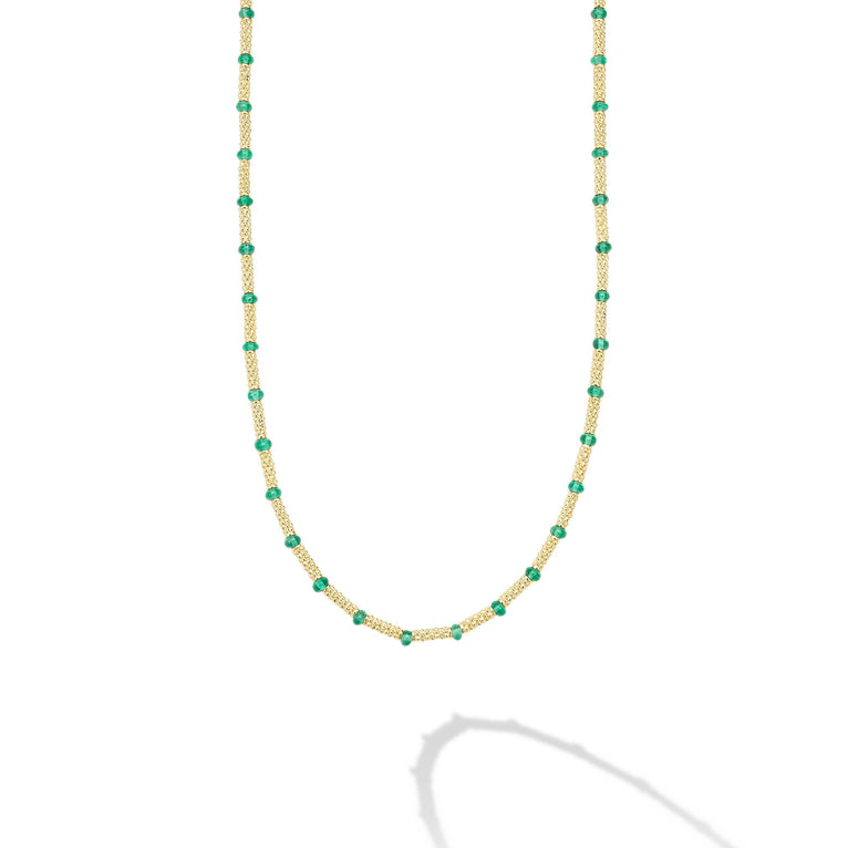 Emerald gemstones and Caviar beaded 18k gold stations for this timeless necklace.