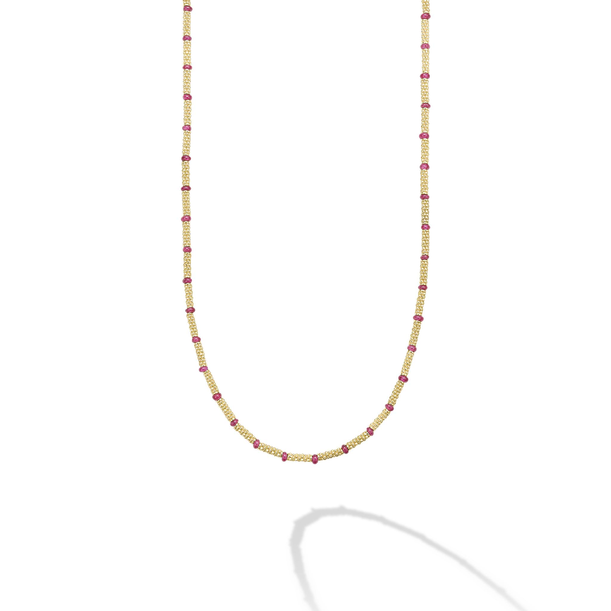 Ruby gemstones and Caviar beaded 18k gold stations for this timeless necklace.