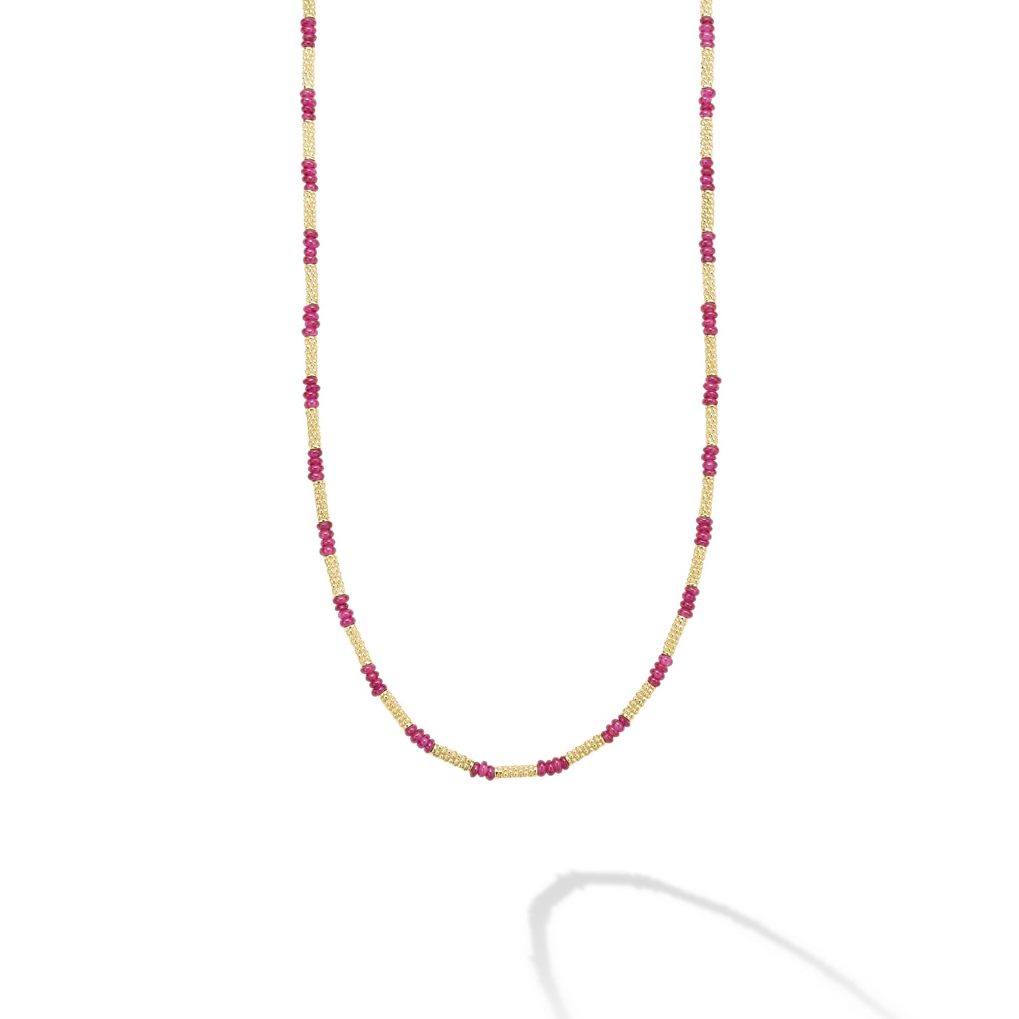 Ruby gemstones and Caviar beaded 18k gold stations for this timeless necklace.