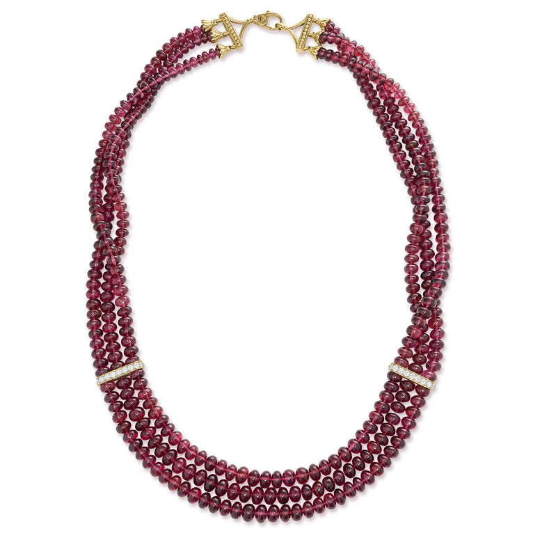 Caviar Gold 18K Rhodolite Garnet and Diamond Necklace