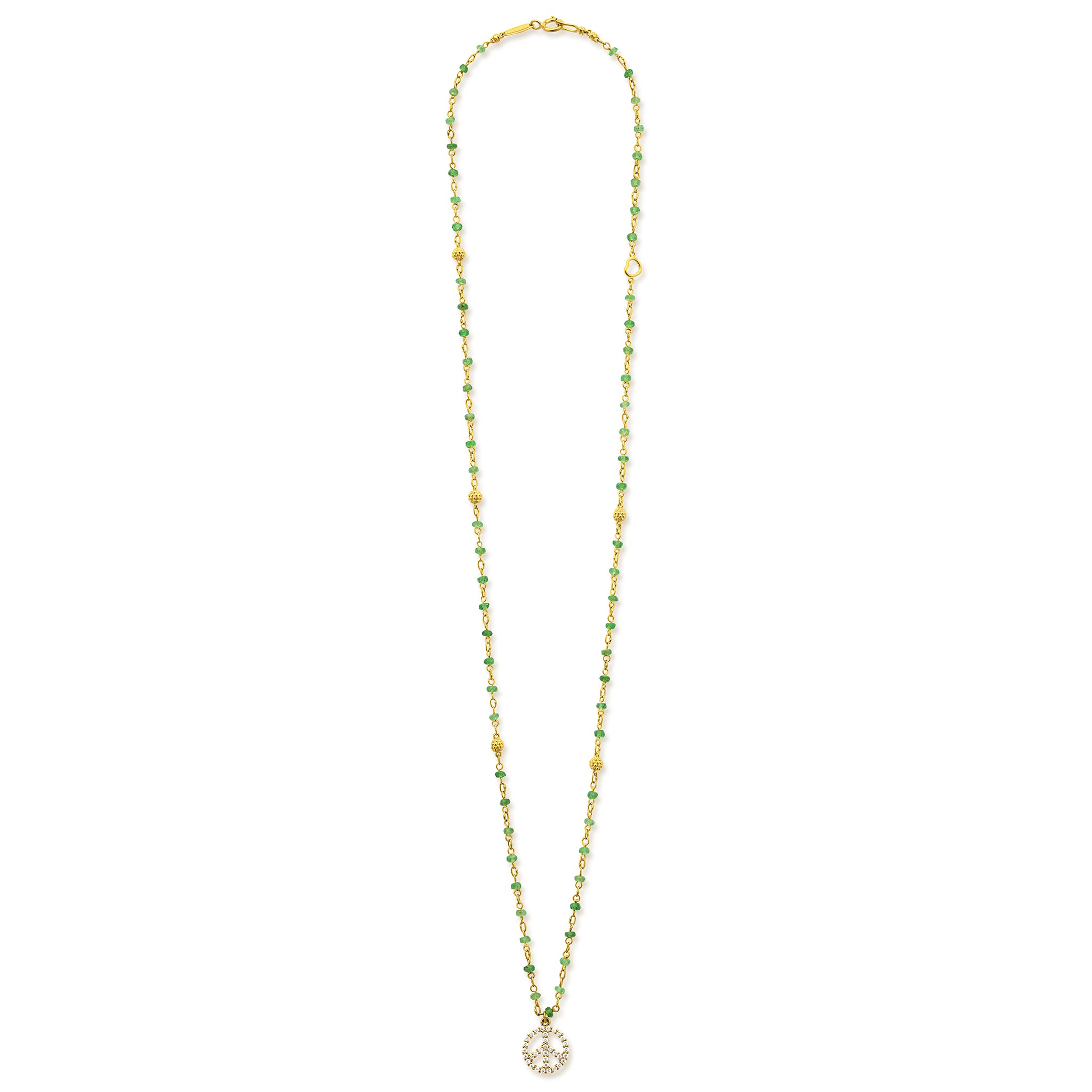 Caviar Gold 18K Gold Emerald and Diamond Peace Sign Pendant Necklace
