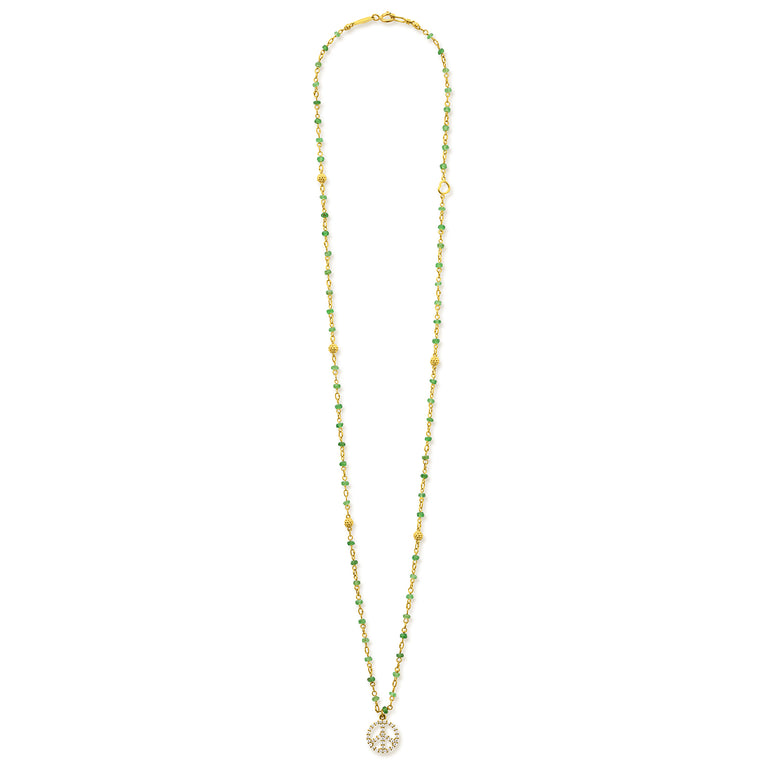 Caviar Gold 18K Gold Emerald and Diamond Peace Sign Pendant Necklace
