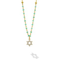 Caviar Gold 18K Gold Emerald Beaded Diamond Star of David Necklace
