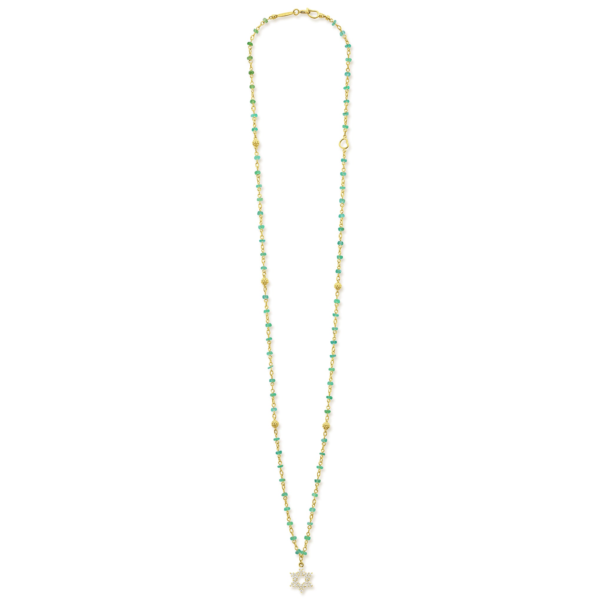 Caviar Gold 18K Gold Emerald Beaded Diamond Star of David Necklace