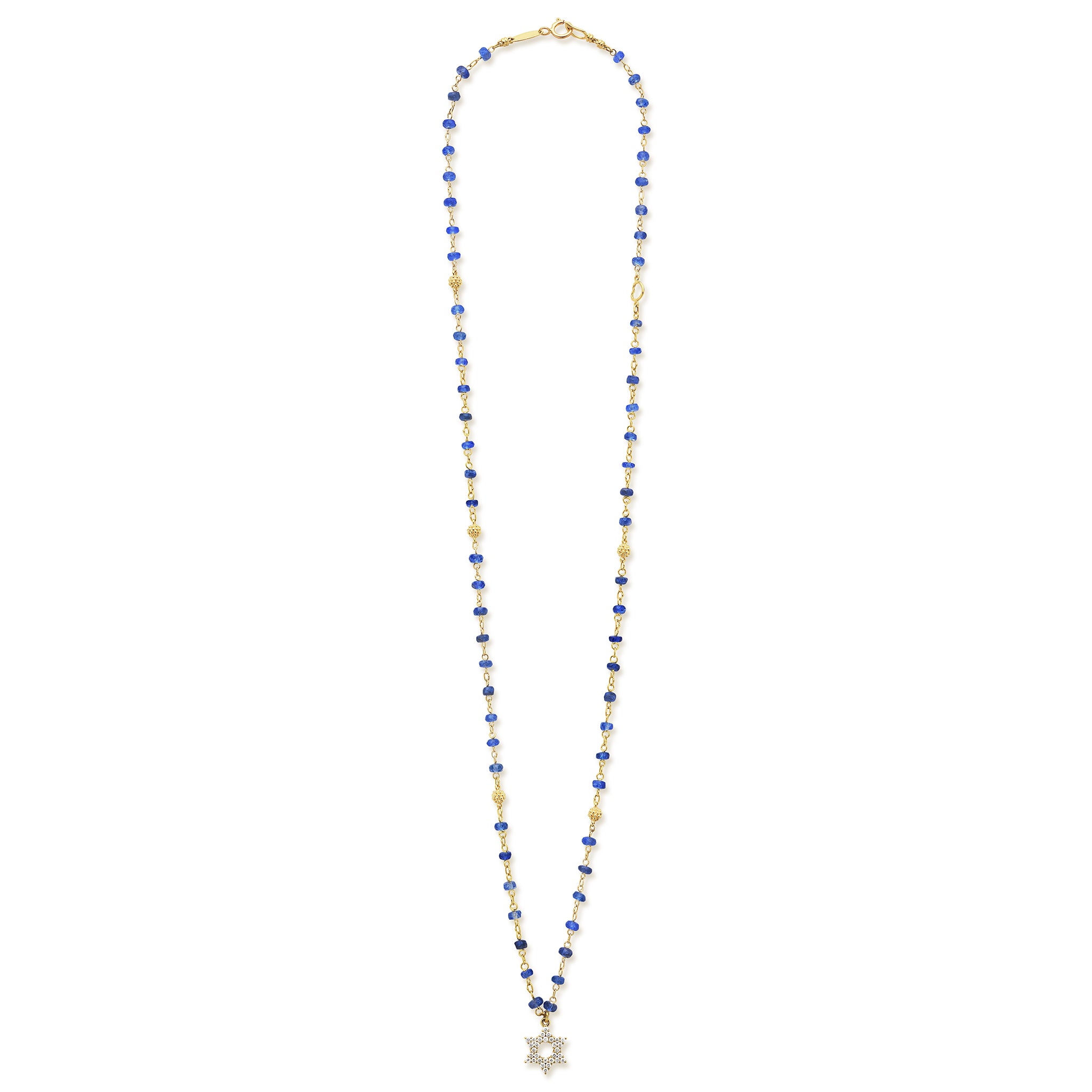 Caviar Gold 18K Gold Diamond and Sapphire Star of David Pendant Necklace