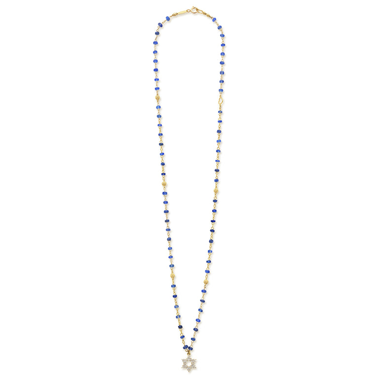Caviar Gold 18K Gold Diamond and Sapphire Star of David Pendant Necklace