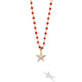 Caviar Gold 18K Gold Coral Beaded Diamond Star Pendant Necklace