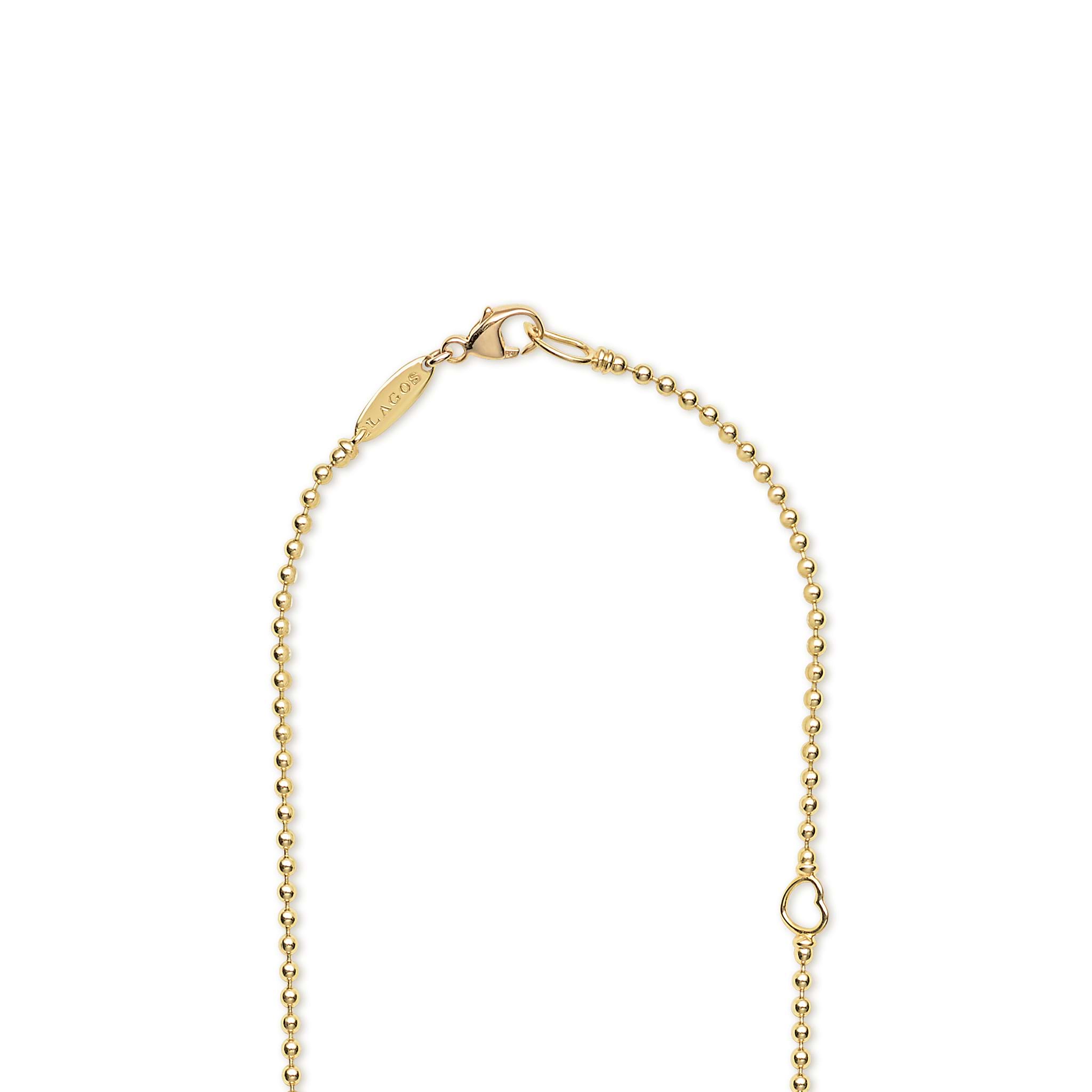 Gold beaded chain necklace with closure and LAGOS engraving